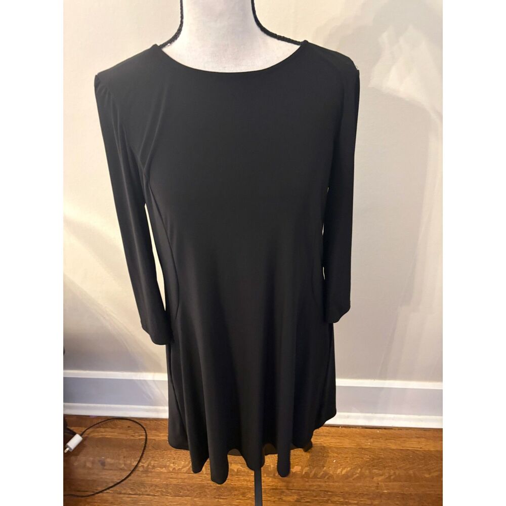 Annalee + Hope Black Swing Dress Small 3/4 Sleeve Knit A-Line Made in USA